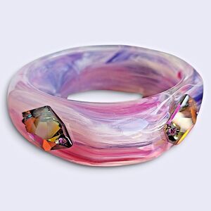 Tarina Tarantino Swarovski AB Crystal Lucite Bangle Bracelet Aurora Borealis Y2K